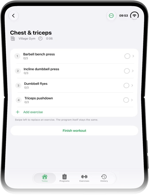 A workout on unfolded iPhone Duo: today's exercises with progress